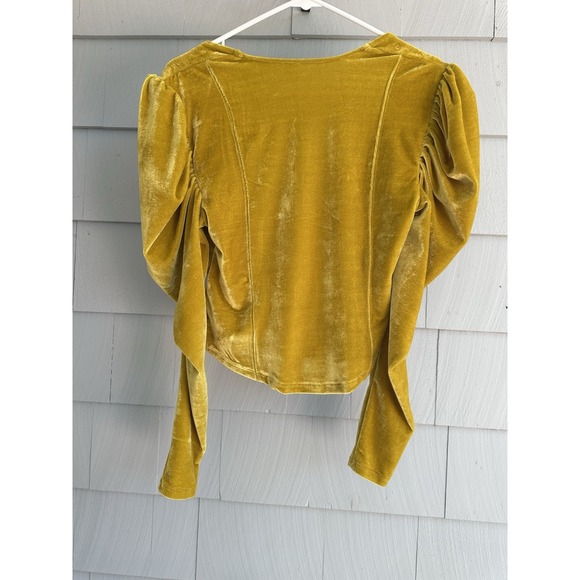Free People Hold Me Square Neck Mustard Yellow Velvet‎ Blouse Top Size S - Picture 9 of 9